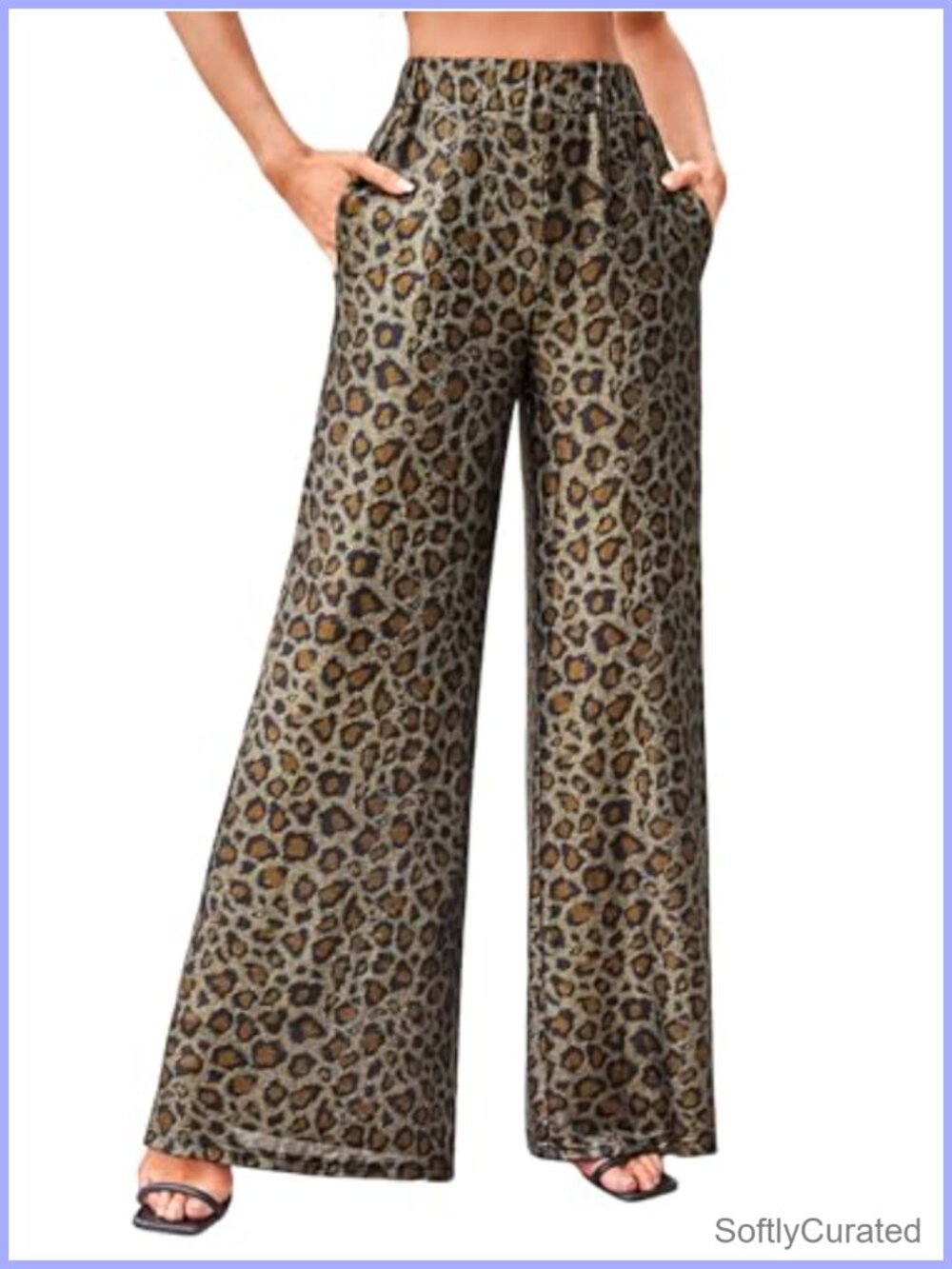 Wide Leg Leopard Print Casual Pants for Women High Waisted Drawstring Trousers